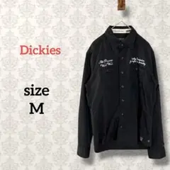 ディッキーズ【M】Workwear 長袖シャツ ブラック 英字ロゴ刺繍 黒