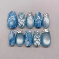 ネイルチップ ガラスフレンチ キルティングネイル 大理石 ニュアンス マグネット