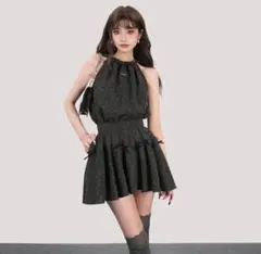dalla 美品 ダークグレー ホルターネック フレアミニスカートセットアップ