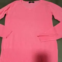 ピンク Vネック 長袖 トップス アクリル100%