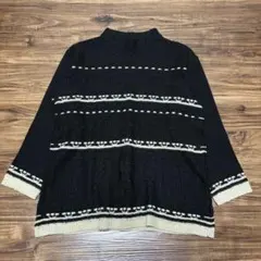総柄ラインニット ブラック ウール混 Mサイズ ノルディック調 ユニセックス可