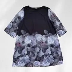HANA 花柄 チュニック ワンピース ブラック グラデ フラワープリント