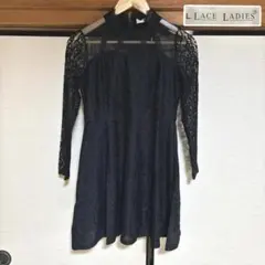 【未使用】LaceLadies ドレス 黒 L シースルー×レース 袖クラシカル