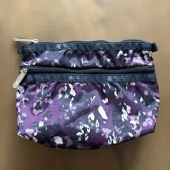 LeSportsac（レスポートサック）花柄（パンジー柄）ポーチ　パープル系