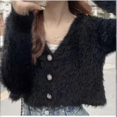 GRL ファー素材 カーディガン