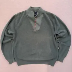 90s LANDS'END ヘンリーネック USA製 コットンニット グリーン