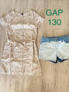 GAP 130サイズ 2点セット　花柄ワンピース、デニムショートパンツ