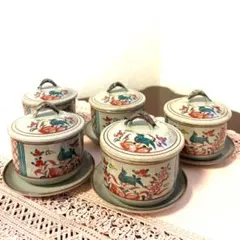 美濃焼　古代赤絵　十五代　隆泉窯　茶碗蒸し容器　5客セット