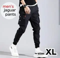 【カーゴパンツ】XL ジャガーパンツ ブラック 黒 ストリート ポケット ロゴ