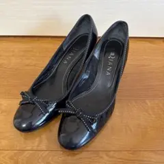 DIANA ブラックリボンパンプス 23.5cm