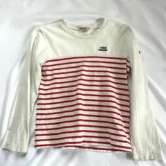 ミキハウス 長袖Tシャツ 130 赤白ボーダー ロゴ刺繍