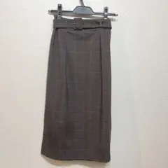膝下スカート　チェック　ベルト付き　オフィス　タイトスカート