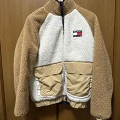 TOMMY JEANSリバーシブルフリースジャケット、ポリエステル/ベージュ