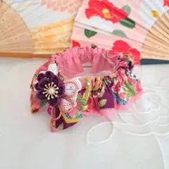 つまみ細工シングルリボン(えんじ)わんちゃん猫ちゃん用首輪 - メルカリ