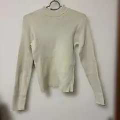 アイボリー リブ編み ハイネック セーター L