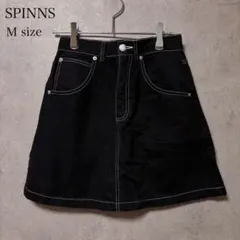 SPINNS デニムスカート ブラック ステッチ ハイウエスト 韓国 ストリート