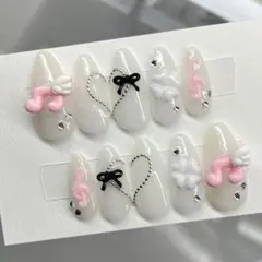 No.327 韓国ガーリーネイルチップ ウィッシュコア 天使の羽 リボン