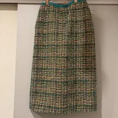 美品 ドゥロワー Drawer ツイード タック ロング スカート グレー 36
