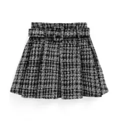 GRL インパン裏地付きベルトツイードプリーツミニスカート