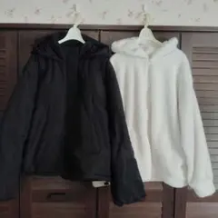 2着セット　ハニーズ　ダウン　ブラック　ボアジップパーカー　アイボリー