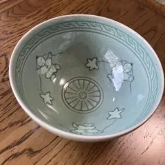 茶道具 松岩　高麗青磁抹茶碗 唐子文様 貫入