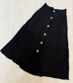 【Stradivarius】フレアロングスカート 黒　フロントボタン付き XS