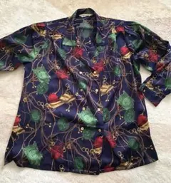 ネイビー 時計柄 長袖シャツ