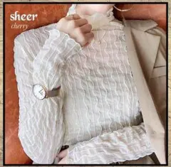 新品 シアー トップス 白 トレンド タートル ハイネック シースルー