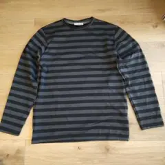 ◆美品◆　ボーダー　長袖カットソー　裏起毛付き　ブラック×グレー　お洒落　LL