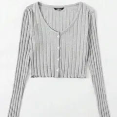 リブ編みライトグレーカーディガン