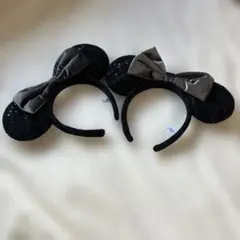 ミニー　ディズニー　耳カチューシャ（黒・リボン付き）2点セット