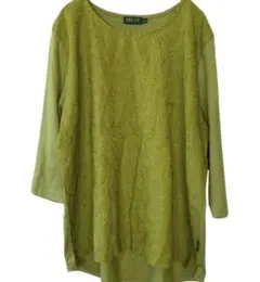 デコイ　刺繍オリーブグリーン チュニック カットソー　コットン7分袖 XL 美品