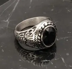 シルバー ブラックストーン リング レディース メンズ ステンレス ジュエリー