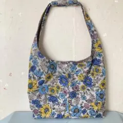 ハンドメイド　コットンリネン　ホーボーバッグ　ノーマル　花柄　グレーのサムネイル