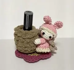 あみぐるみ　ハンドメイド　シャチハタ入れ　小物入れ　ピンク
