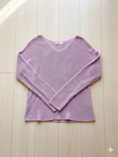 【美品】INED イネド コットン100% Vネックニット パープル 9号