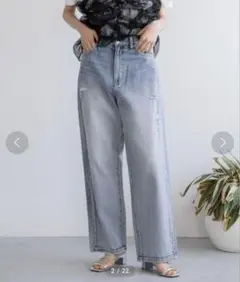 LOWRYS FARM cornワイドストレート デニム ダメージ パンツ Lのサムネイル