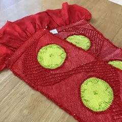 新品 振袖用帯揚げ 総絞り 華やか　正絹パターン柄 赤系 緑