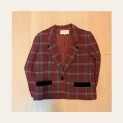 赤系チェック柄 テーラードジャケット レディース