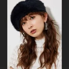 AZUL by moussy 黒 ベレー帽 ファー