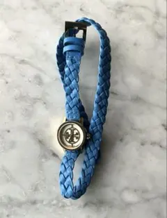 Tory Burch 腕時計編み込みレザー青ブルーブレスレット電池交換済のサムネイル
