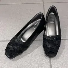 23.5cm fitfit クロスレザーオープントゥパンプス　黒　ラメブラック