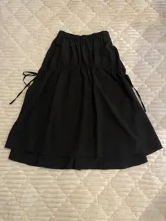 ブラック フレアスカート 両側リボン付き　LP 低身長