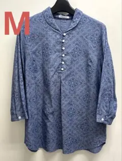 【美品】SIMPLE LIFE ブルー花柄チュニック 七分袖サイズMのサムネイル
