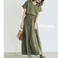 titivate ティティベート ベルト付き Vネックロングワンピース