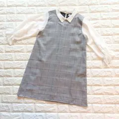 エムズエキサイト　EMS《M》チェック柄 長袖ワンピース　レイヤード風　襟付き