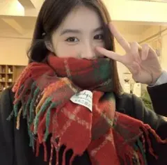 大判マフラー チェック フリンジ付き ショール レディース♪膝掛け 暖かい