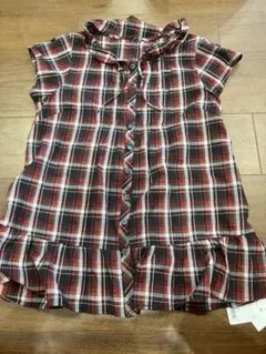 KOHSEI 半袖チェックシャツ フリル付き