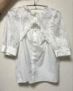 AS KNOW AS PLUS レース付きホワイト半袖シャツ