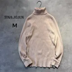 ティーナジョジュン リブタートルネックニット セーター 袖ワンポイント刺繍 M
